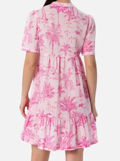 Abito corto da donna in voile di cotone Siara con stampa toile de jouy