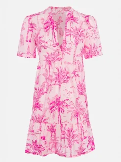 Abito corto da donna in voile di cotone Siara con stampa toile de jouy