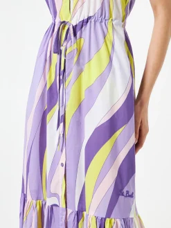 Abito da donna allacciato al collo con stampa onde