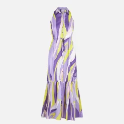 Abito da donna allacciato al collo con stampa onde