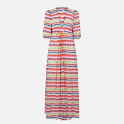 Abito lungo da spiaggia in maglia chevron