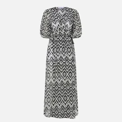 Abito lungo in cotone e seta con stampa ikat