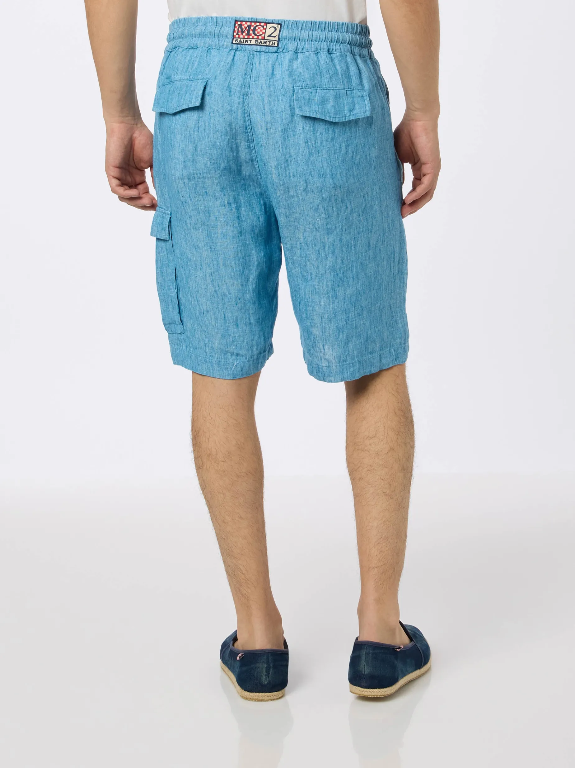 Bermuda da uomo in lino blu denim Marsiglia