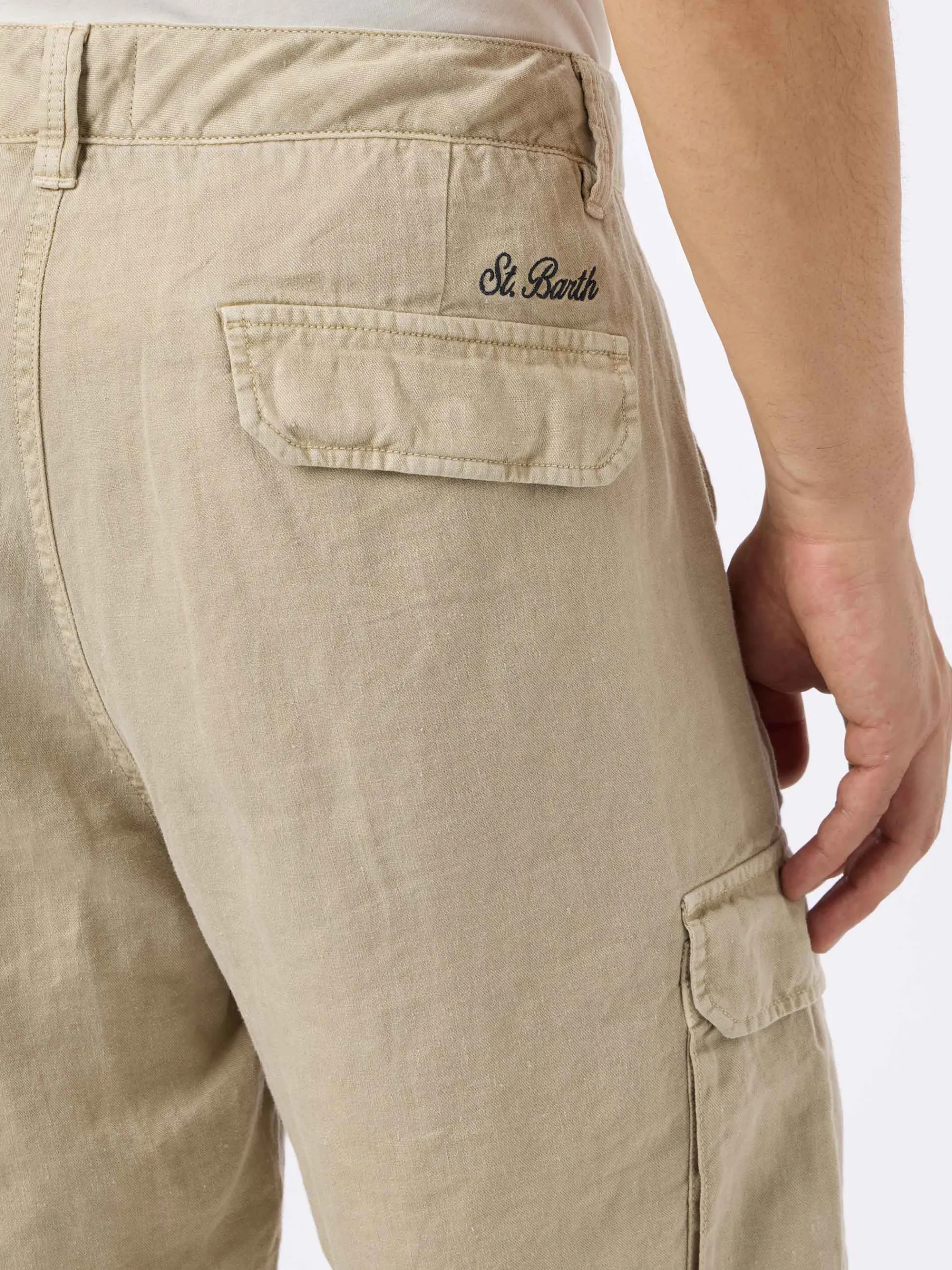 Bermuda da uomo in lino beige Rodi