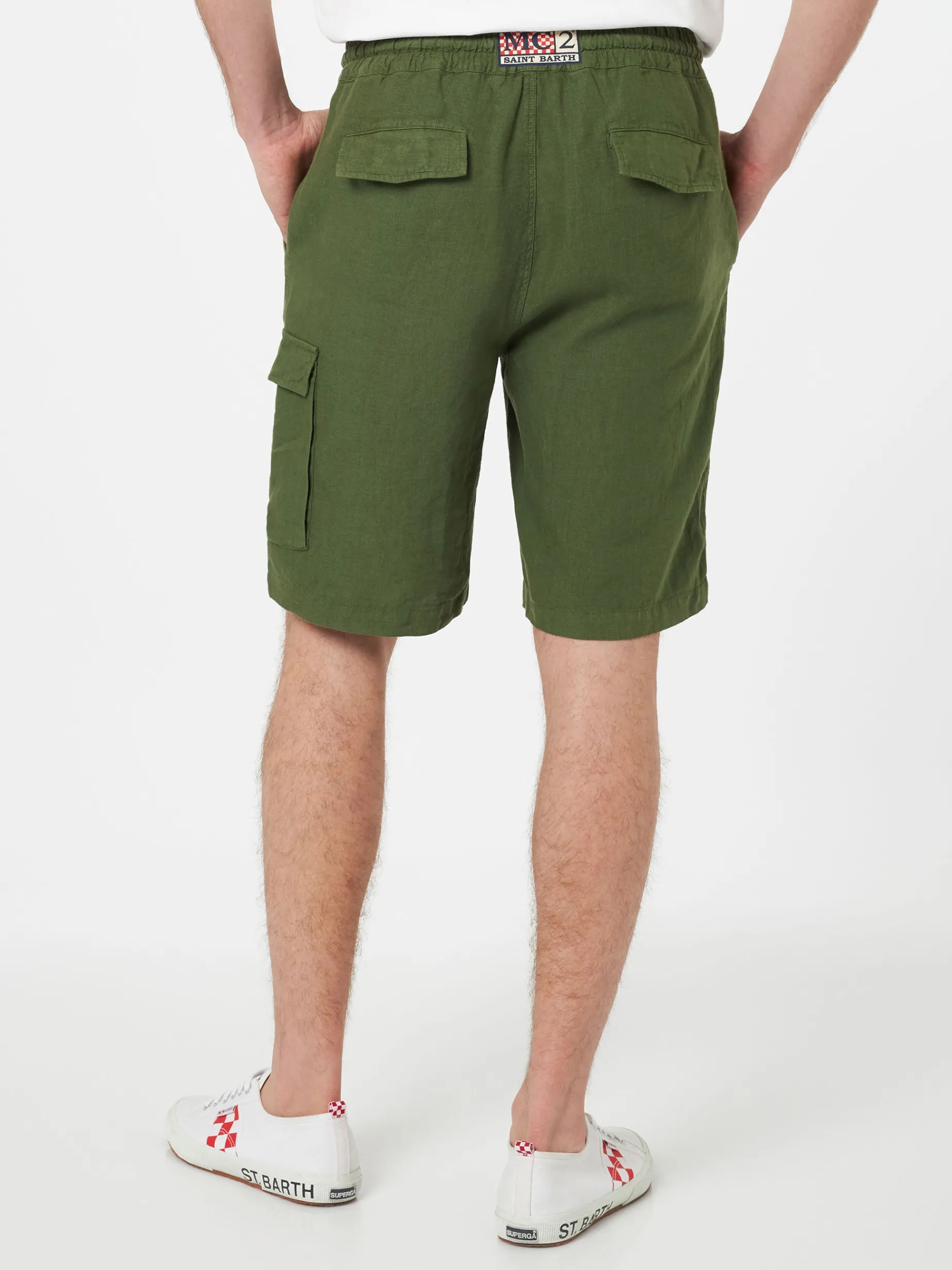 Bermuda da uomo in lino verde militare Marsiglia