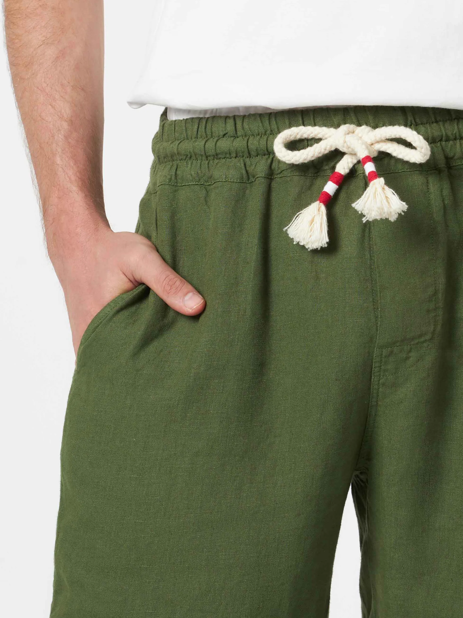 Bermuda da uomo in lino verde militare Marsiglia
