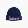 Berretto da donna blu navy misto Cashmere ricamo Bombardino rosa