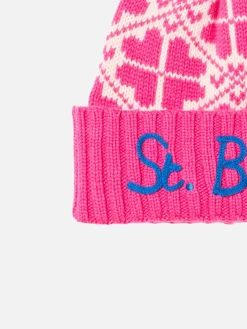 Berretto da donna rosa fluo con fantasia