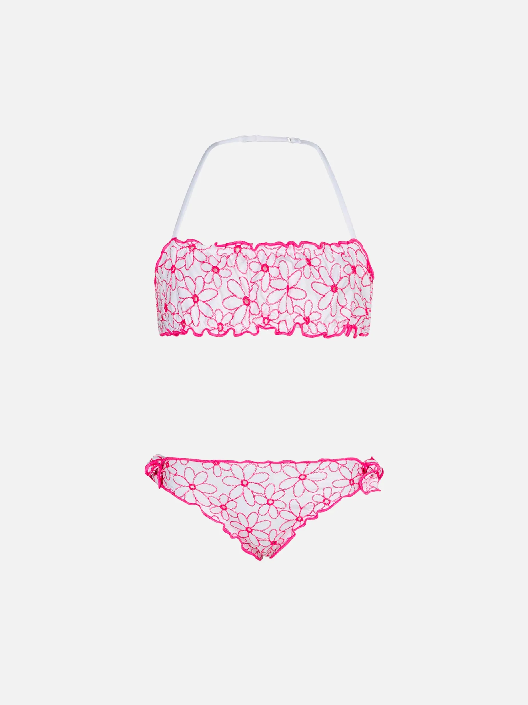 Bikini a fascia da bambina con ricamo margherite