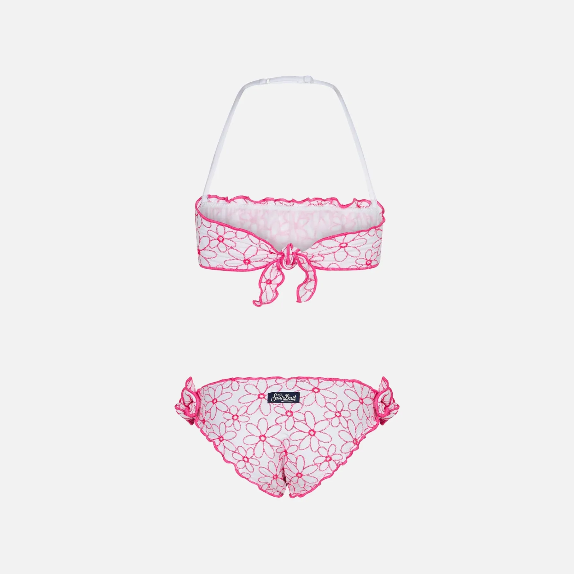 Bikini a fascia da bambina con ricamo margherite