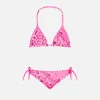 Bikini a triangolo da bambina con stampa bandana rosa fluo