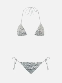 Bikini a triangolo paillettes argento da donna Leah Marielle