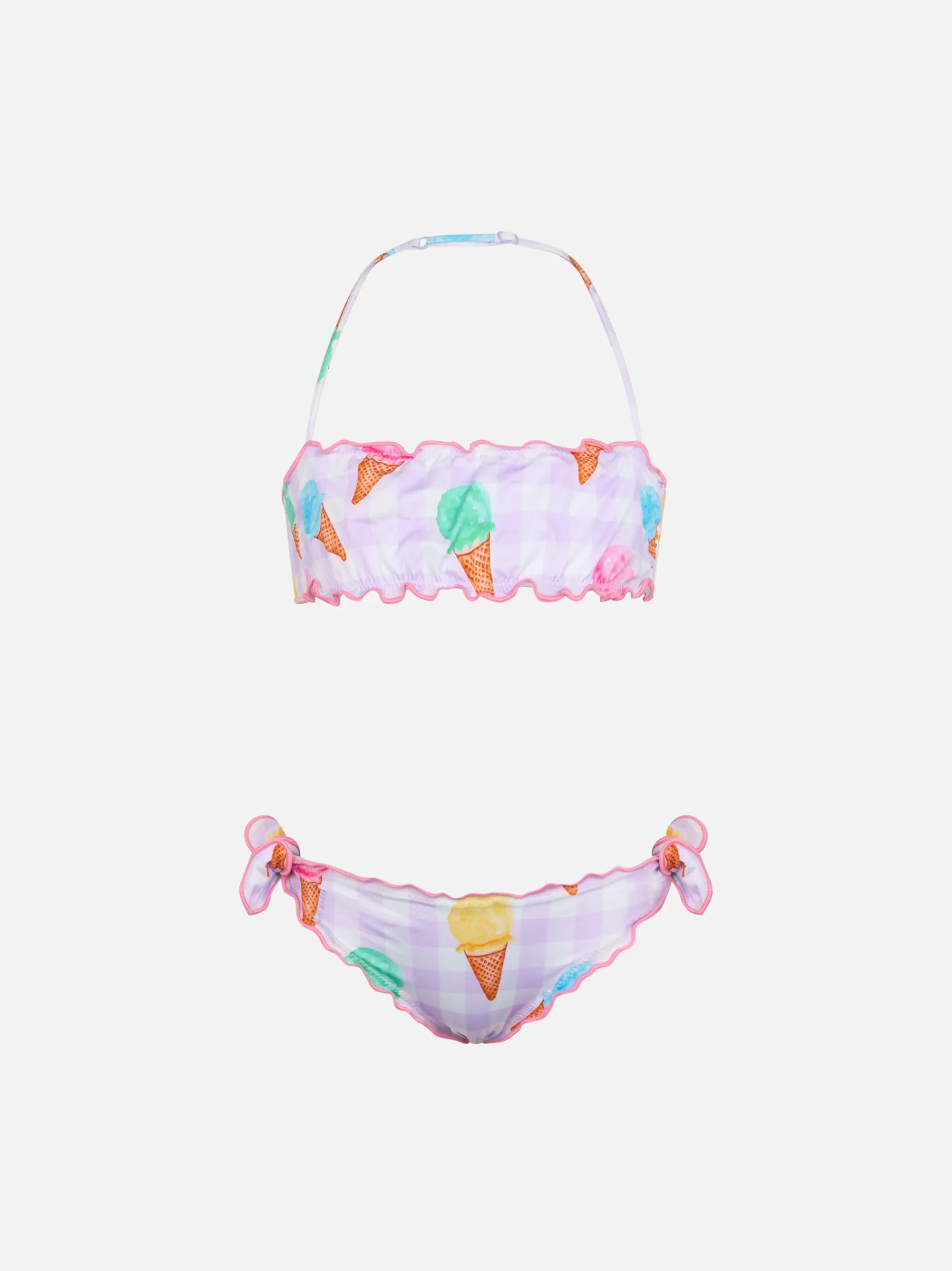 Bikini classico a fascia da bambina Emy con stampa gelato