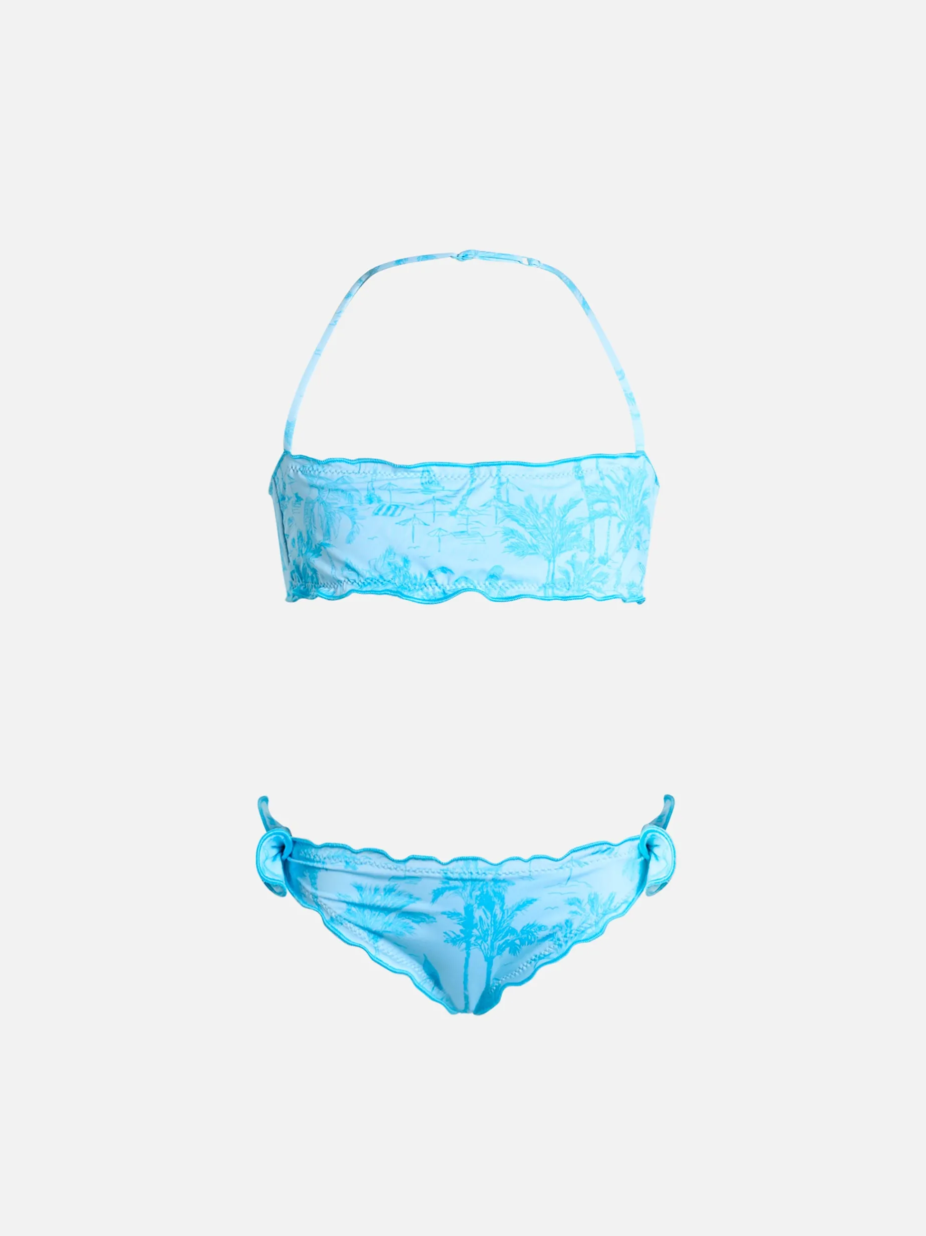Bikini classico a fascia da bambina Emy con stampa toile de jouy
