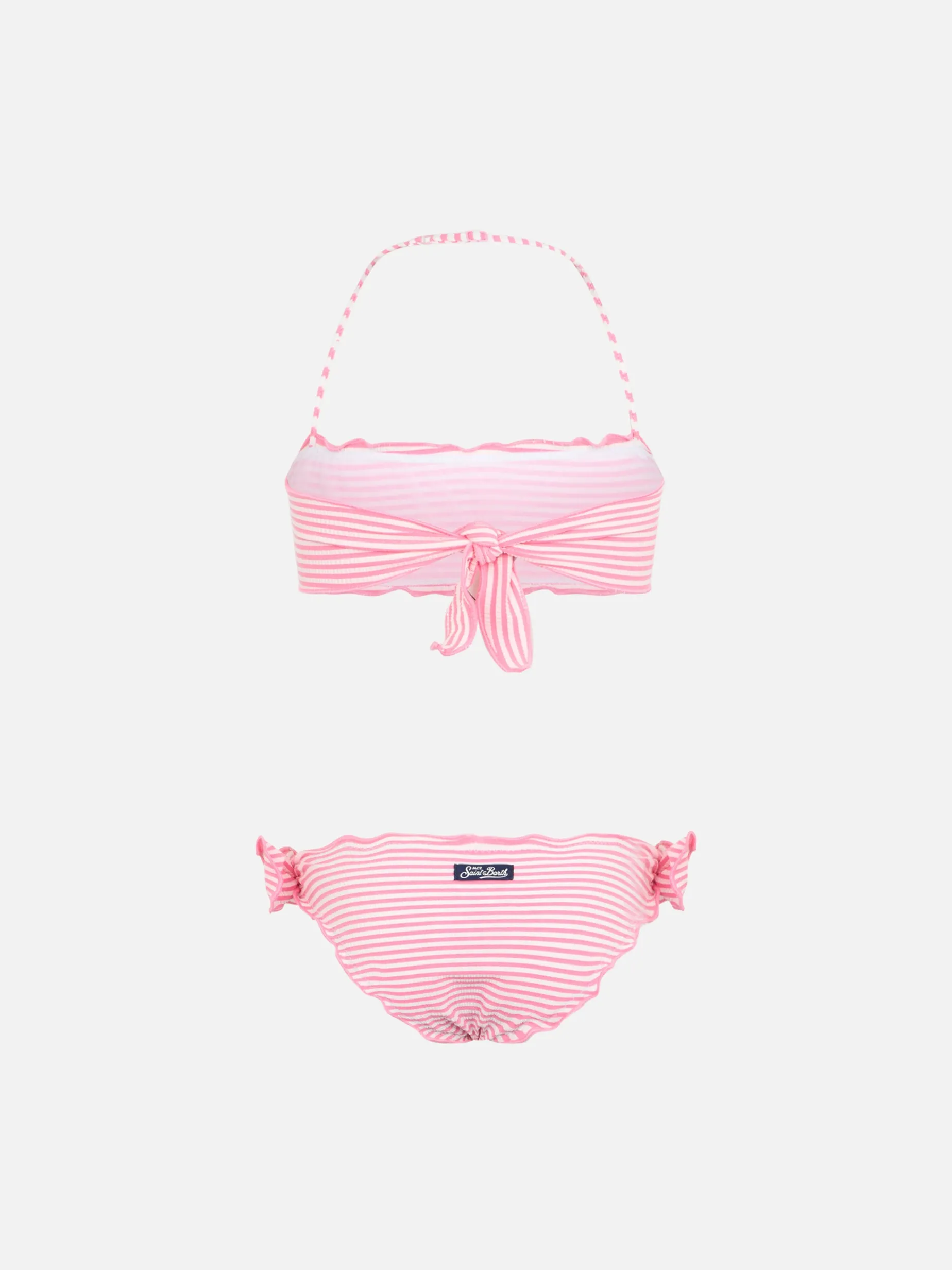 Bikini classico a fascia da bambina Emy in seersucker con stampa a righe