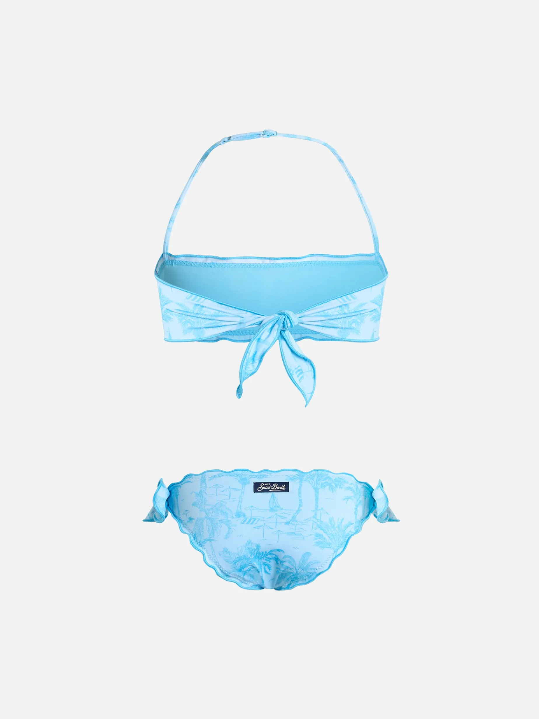 Bikini classico a fascia da bambina Emy con stampa toile de jouy