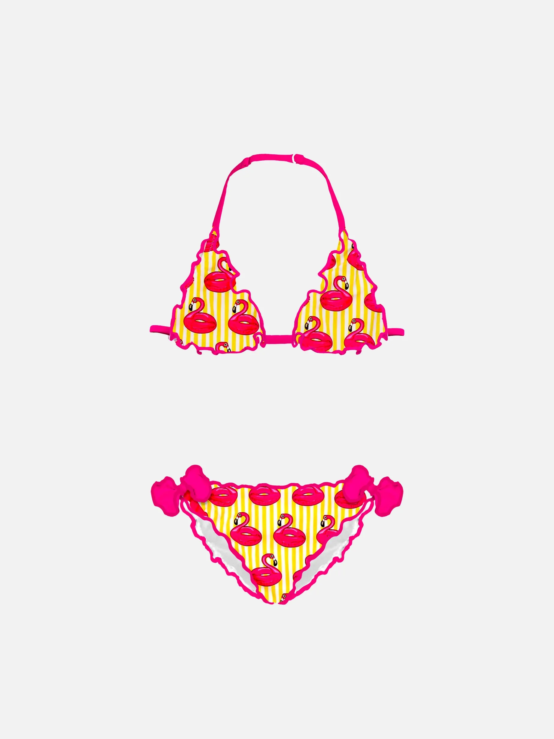 Bikini da bambina a triangolo con stampa fenicotteri