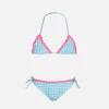 Bikini da bambina a triangolo con stampa vichy celeste