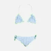 Bikini da bambina a triangolo in seersucker con righe