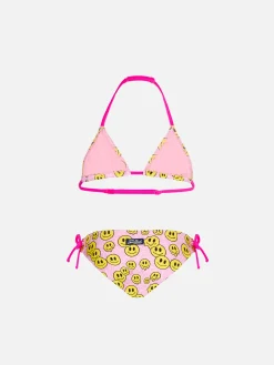 Bikini da bambina a triangolo con stampa sorrisi