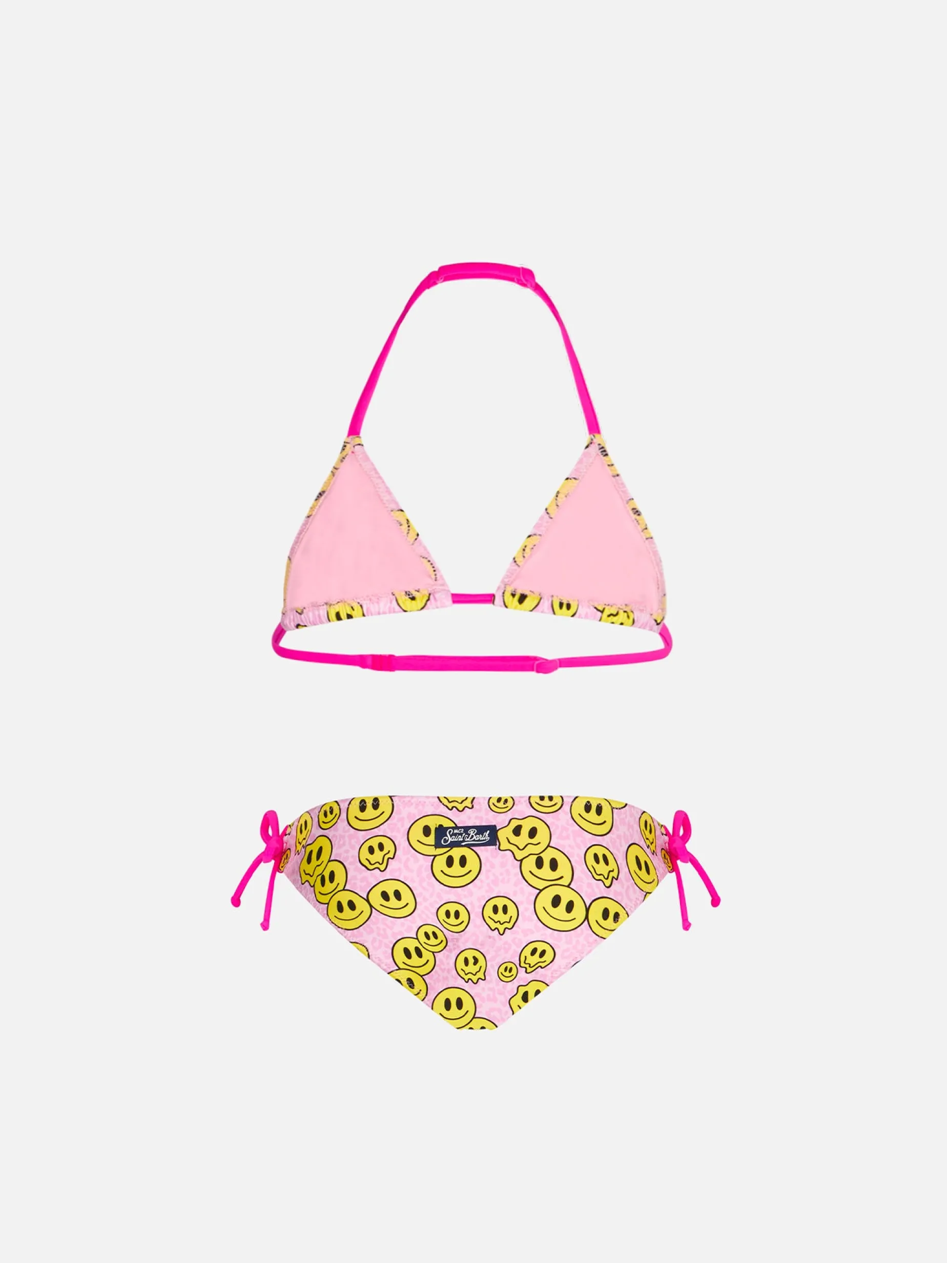 Bikini da bambina a triangolo con stampa sorrisi