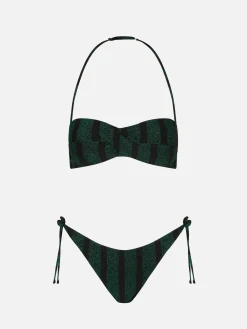 Bikini da donna a balconcino a righe lurex