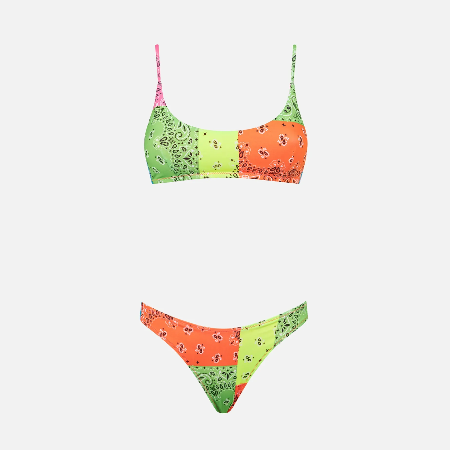 Bikini da donna a bralette con stampa bandana fluo