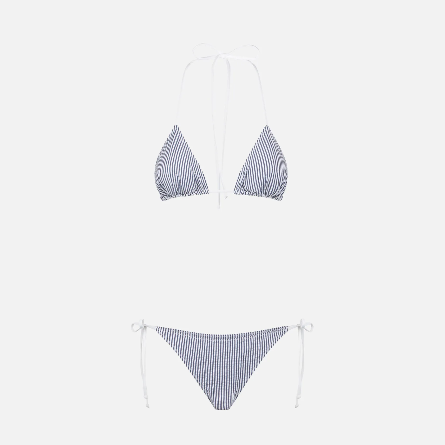 Bikini da donna a triangolo in seersucker con stampa a righe
