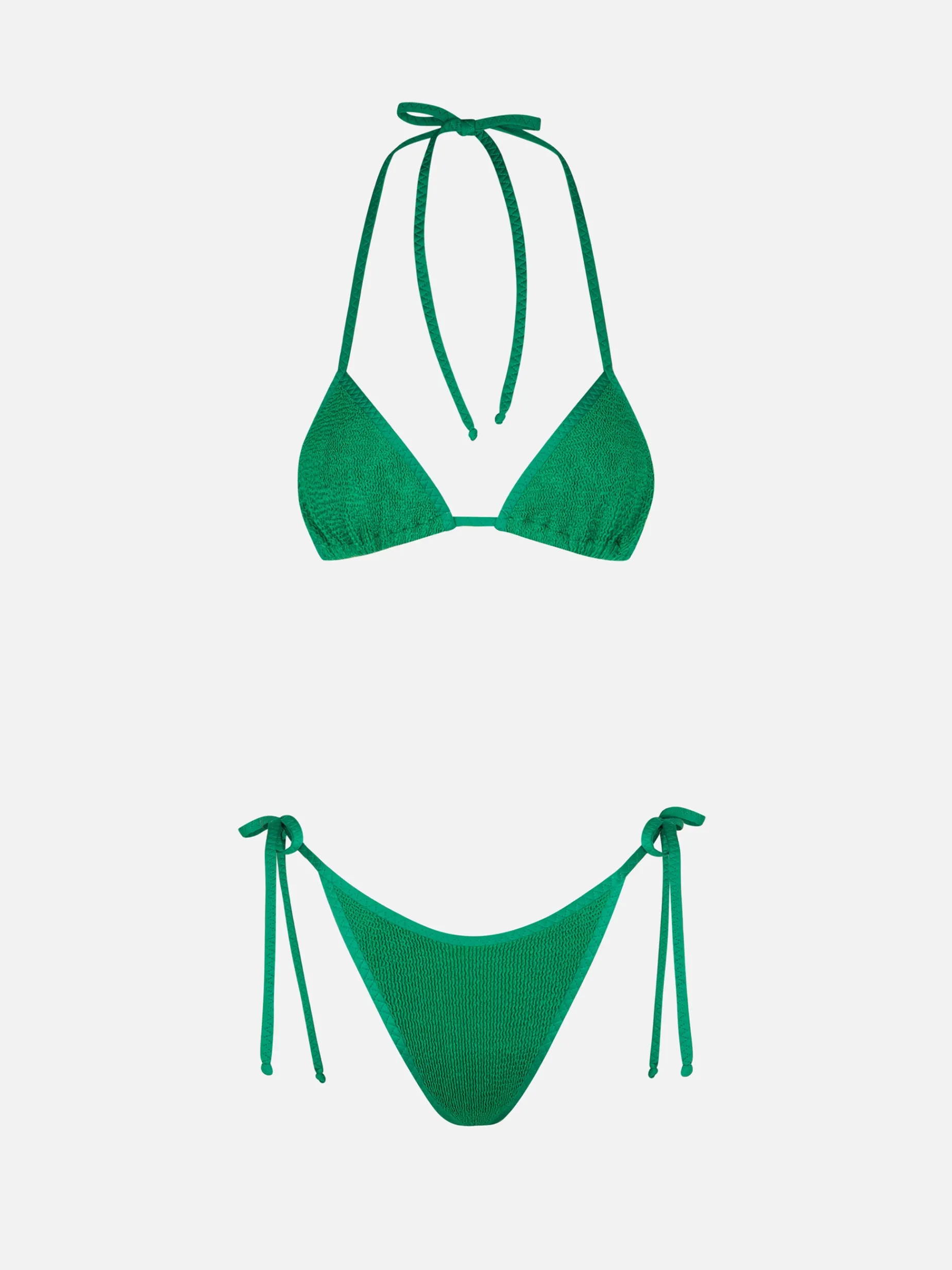 Bikini da donna a triangolo verde crinkle