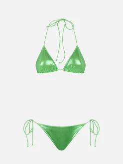 Bikini da donna a triangolo verde lamina
