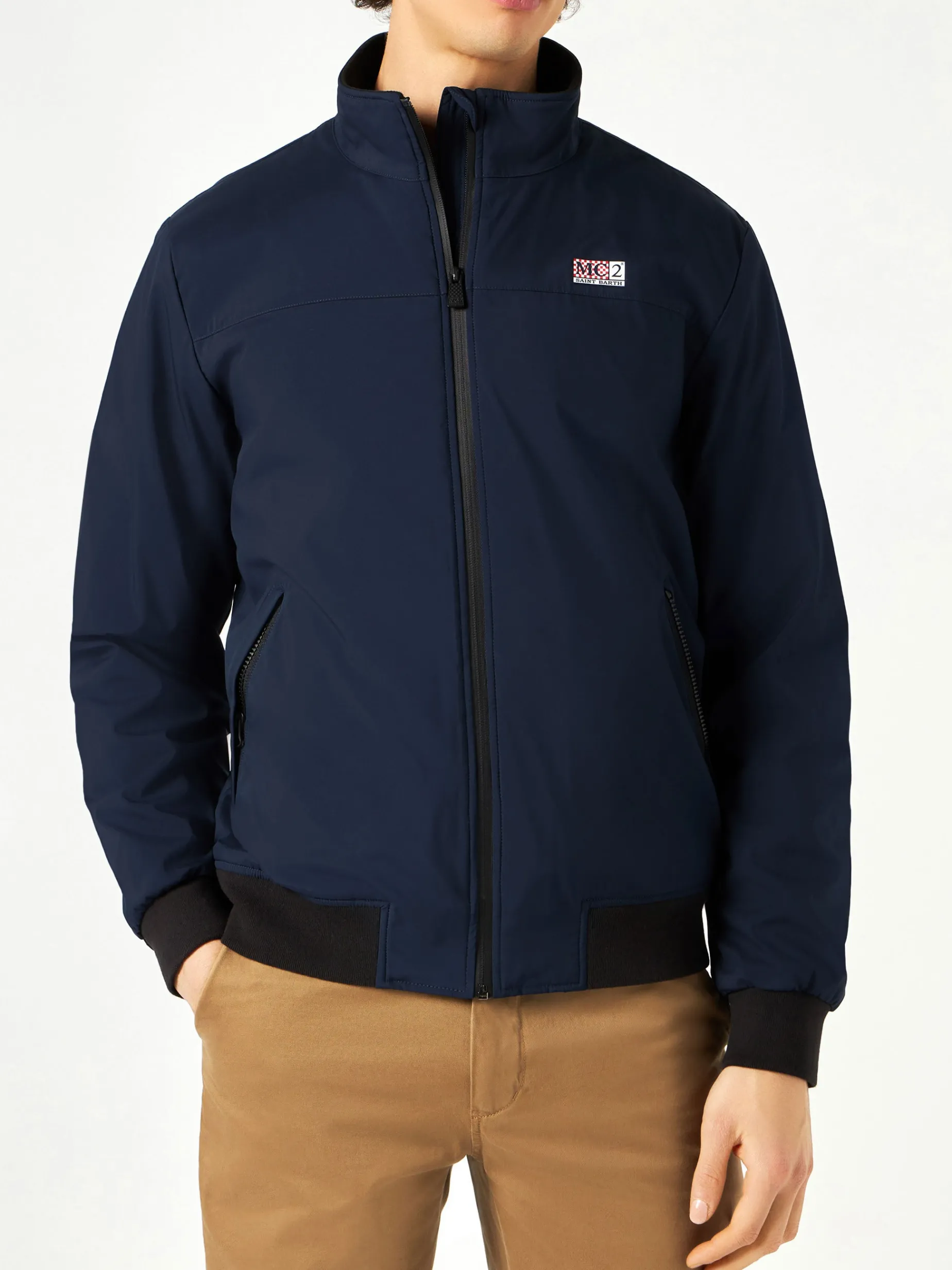 Bomber blu da uomo con fodera in pelo