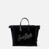 Borsa a mano Mini Vanity in velluto nero con logo Saint Barth in strass