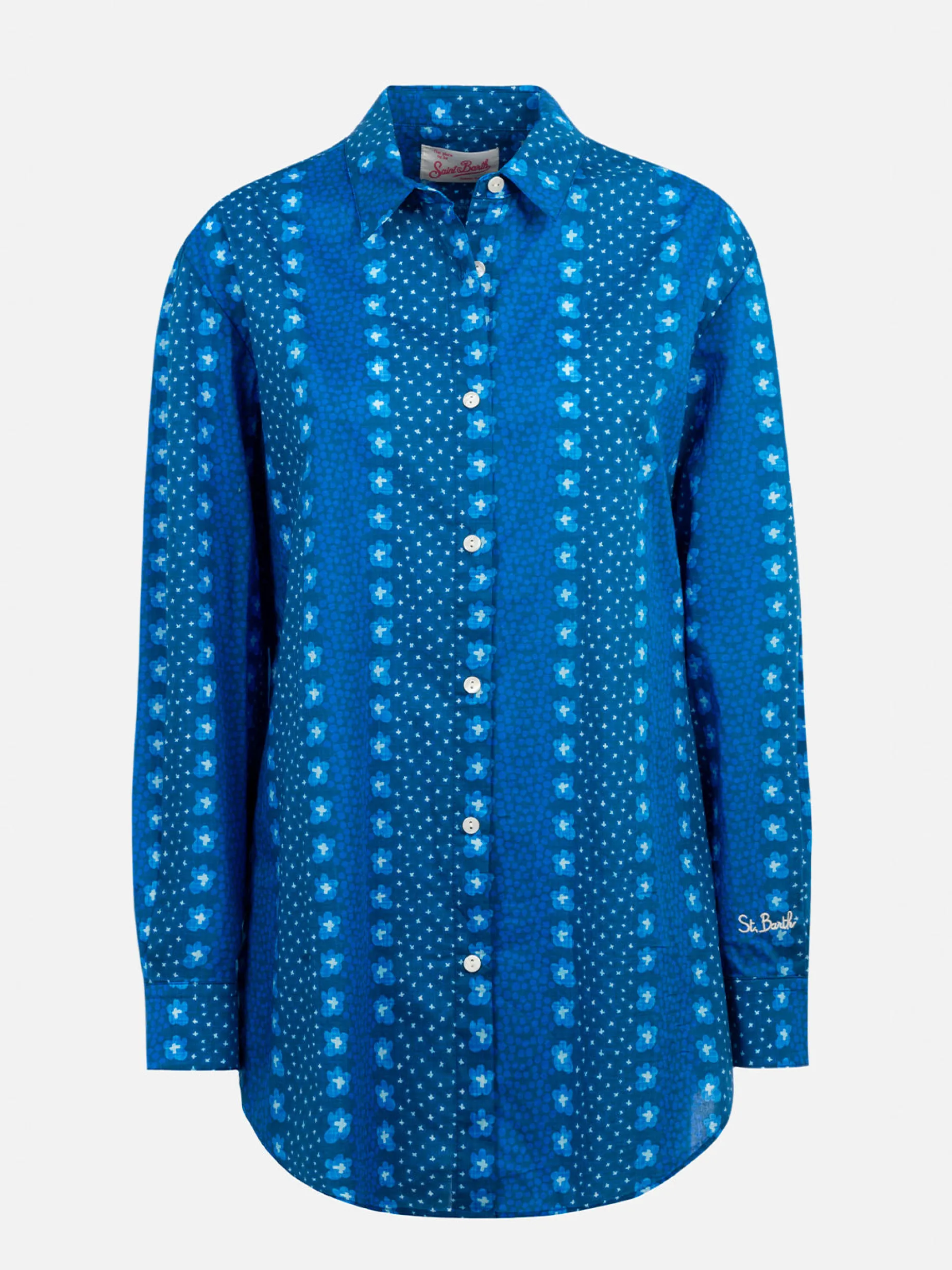 Camicia da donna Brigitte in cotone con stampa fiori indaco