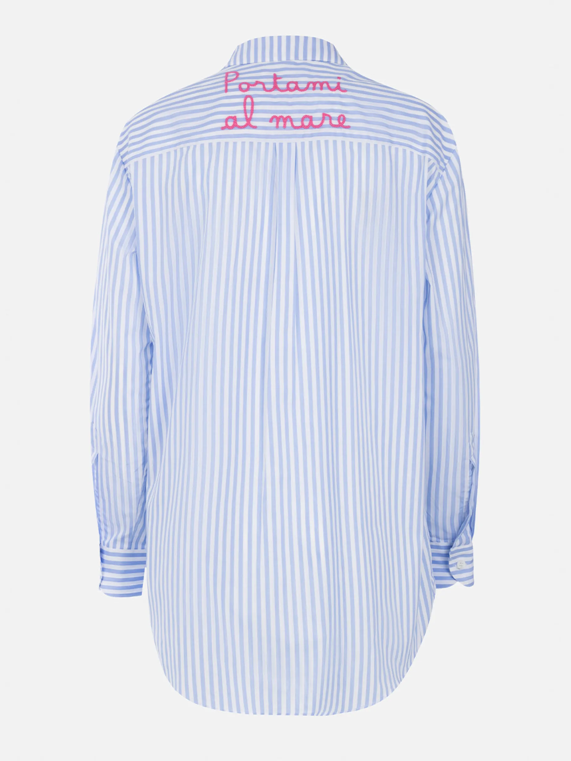 Camicia da donna in cotone Brigitte con stampa a righe azzurre