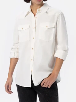 Camicia da donna in velluto a coste bianco sporco Deer con logo in strass St. Barth