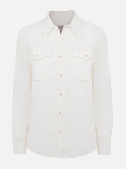 Camicia da donna in velluto a coste bianco sporco Deer con logo in strass St. Barth