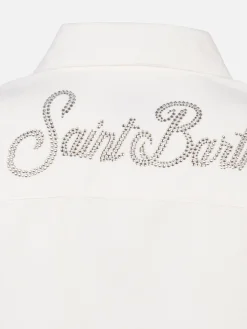 Camicia da donna in velluto a coste bianco sporco Deer con logo in strass St. Barth