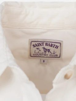 Camicia da donna in velluto a coste bianco sporco Deer con logo in strass St. Barth