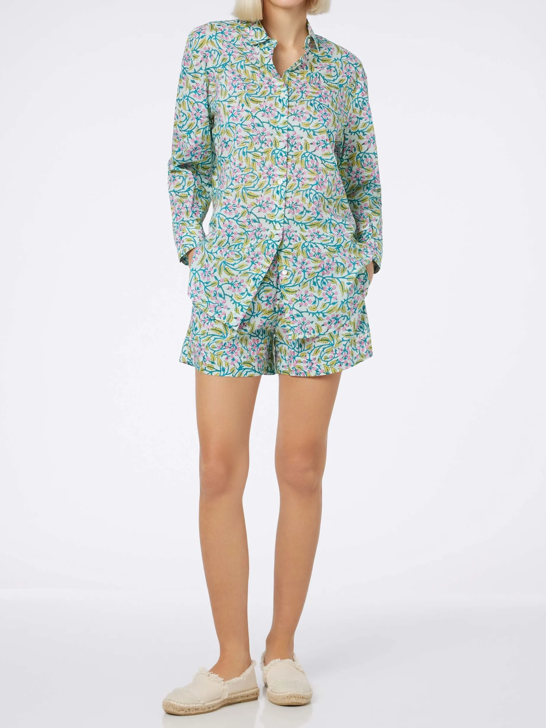 Camicia da donna over Brigitte in cotone con stampa fiori