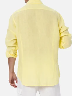 Camicia da uomo in lino giallo pallido Pamplona