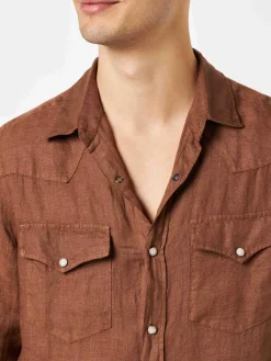 Camicia da uomo in lino marrone