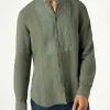 Camicia da uomo in lino verde militare