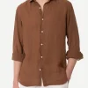 Camicia da uomo Pamplona in lino marrone