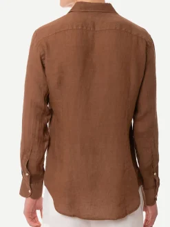 Camicia da uomo Pamplona in lino marrone