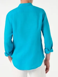 Camicia da uomo Pamplona in lino turchese