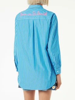 Camicia in cotone a righe con ricamo Born in St. Barth