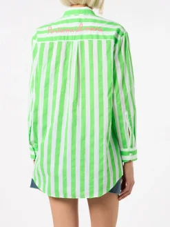 Camicia in cotone a righe ricamo Portami al mare