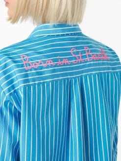 Camicia in cotone a righe con ricamo Born in St. Barth