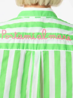 Camicia in cotone a righe ricamo Portami al mare