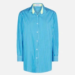Camicia in cotone a righe con ricamo Born in St. Barth